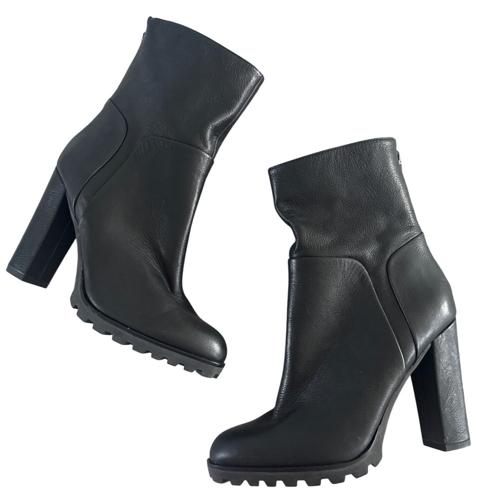 ALDO Fresa 97 Black Leather Chunky Heel Lug Sole Ankle Boots Women's 8.5 $130